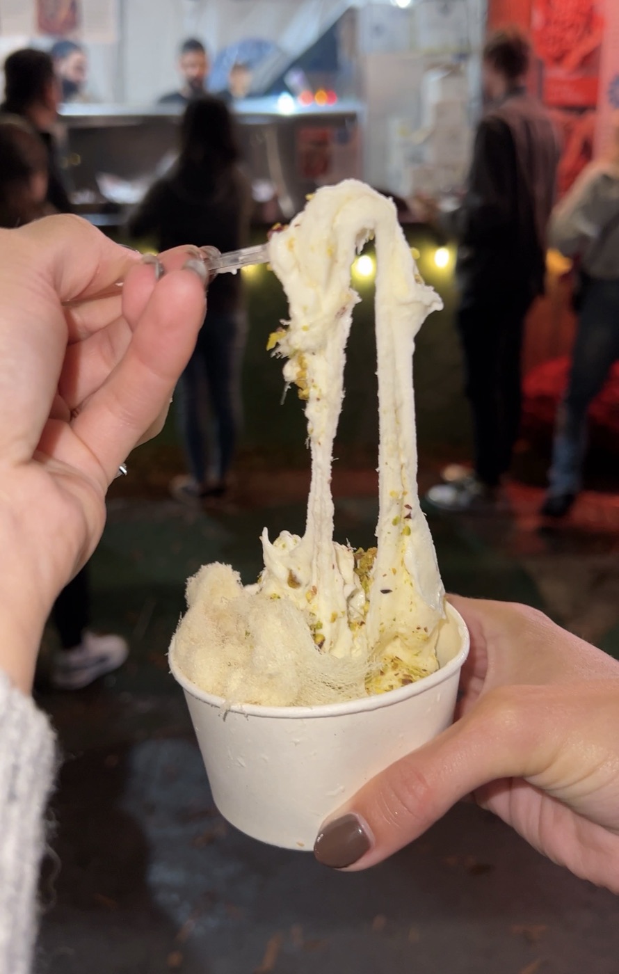 Stretchy ice cream pulled up with a spoon from Neomande at the NC State Fair